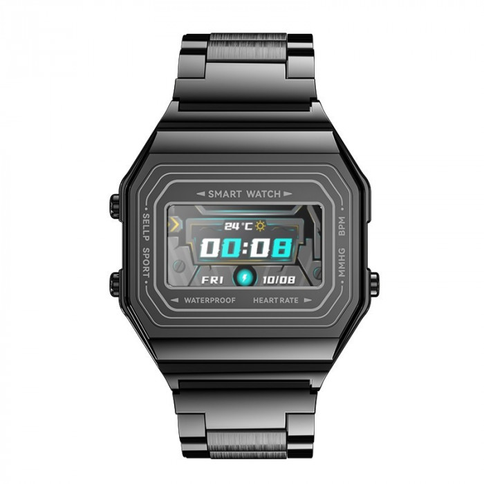 Ceas Smartwatch Techstar&reg; i6, 0.96 inch OLED, Monitorizare Puls, Tensiune, Oximetru, Sedentarism, Bluetooth 5.0, IP67, Negru