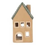 Cumpara ieftin Candela Casuta Craciun ceramica verde bej 6x6x11 cm