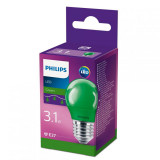 Bec LED COLORED GREEN P45, E27, 3.1W (25W), lumina verde, Philips