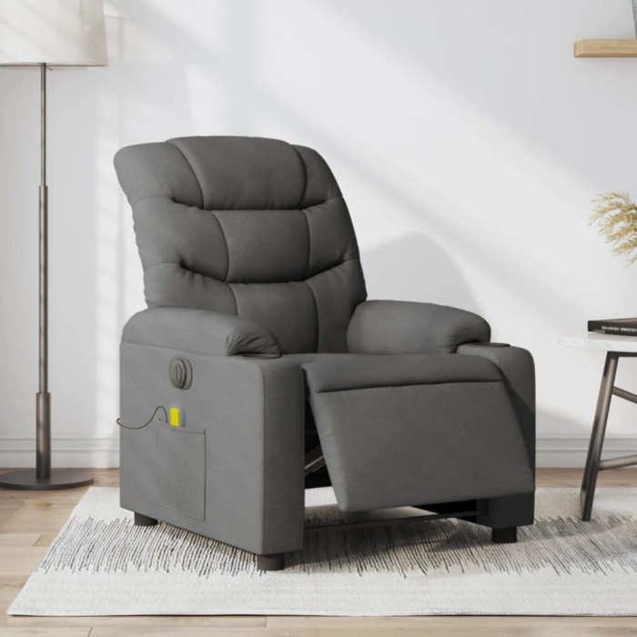 vidaXL Fotoliu electric de masaj rabatabil, gri &icirc;nchis, textil