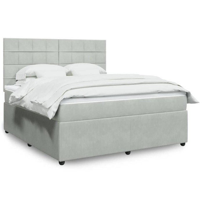 vidaXL Pat box spring cu saltea, gri deschis, 180x200 cm, catifea 3294706