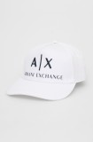 Armani Exchange șapcă culoarea alb, cu imprimeu