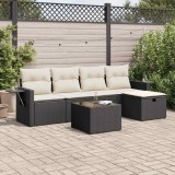 vidaXL Set mobilier de grădină cu perne, 6 piese, negru, poliratan