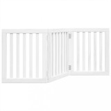 Cumpara ieftin Poarta pentru caini pliabila, 3 panouri, alb, 150 cm, lemn plop