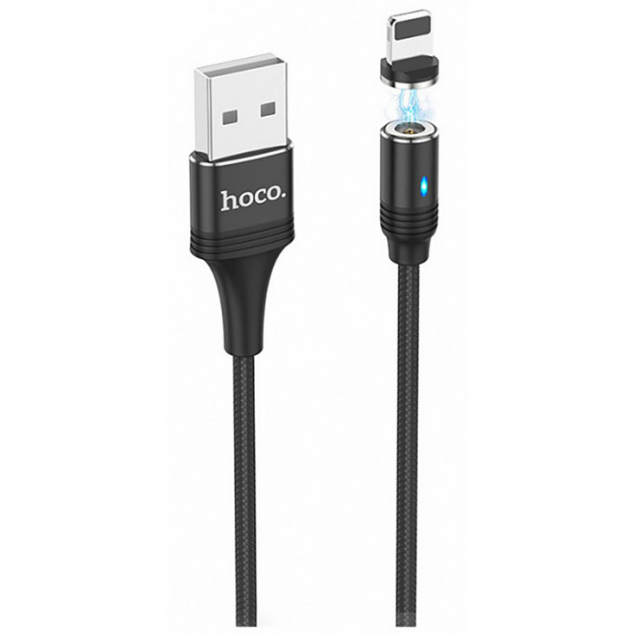 Cablu Date si Incarcare USB la Lightning HOCO U76 Magnetic, 2.4A, 1.2 m, Negru