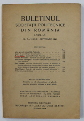 BULETINUL SOCIETATII POLITECNICE DIN ROMANIA , ANUL LX , NR. 7 -9 , IULIE - SEPTEMBRIE , 1946 foto