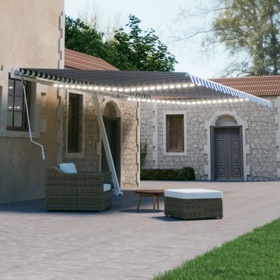 Copertină retractabilă manual cu LED, albastru &amp;amp; alb 500x300 cm foto