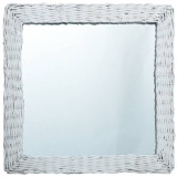 Oglindă, alb, 60 x 60 cm, răchită, vidaXL