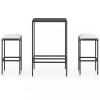 Set mobilier bar de gradina cu perne, 3 piese, negru, poliratan