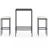 Set mobilier bar de gradina cu perne, 3 piese, negru, poliratan
