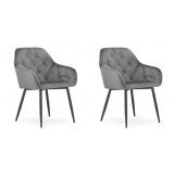 Cumpara ieftin Set 2 scaune bucatarie/living, Artool, Forio, catifea, metal, gri si negru, 61x55.5x81 cm