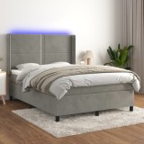 Cumpara ieftin Pat cu arcuri, saltea și LED, gri deschis, 140x200 cm, catifea