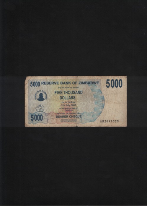 Zimbabwe 5000 dollari dollars 2007 seria2097529