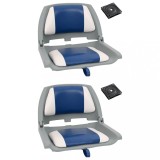 Set scaun pliabil pentru barcă, 4 piese, cu pernă alb-albastru