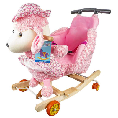 Balansoar pentru bebelusi, Catel, lemn + plus, roz, cu rotile foto