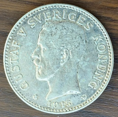 Moneda Suedia - 2 Kronor 1915 - Argint - An rar foto