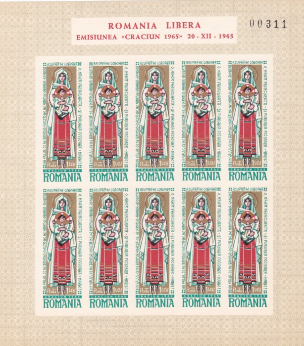 ROMANIA EXIL 1965 - MINICOALA - CRACIUN - DANTELATA - MNH