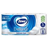 Hartie igienica Zewa Deluxe Delicate Care, neparfumata, alb, 3 straturi, 8 role