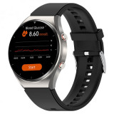 Cumpara ieftin Smartwatch iSEN Watch E09, Silver cu bratara neagra din TPU, Monitorizare glicemie, tensiune, temperatura, somn, EKG, HR, Oximetru