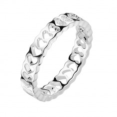 Inel din oțel inoxidabil - linie de inimioare decupate, culoare argintie - Marime inel: 49