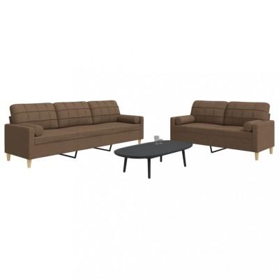 vidaXL Set de canapele cu perne decorative, 2 piese, maro, textil foto