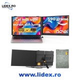 Monitor Portabil dual Extensibil de 14.2 inch, Qova, Ecran IPS, Full HD 1080p, 300 Nits, 60Hz, Contrast 1.000:1, compatibil laptopuri 13"-17.3", conec