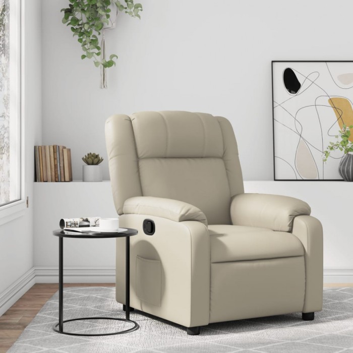 vidaXL Fotoliu rabatabil, crem, piele ecologică 373523