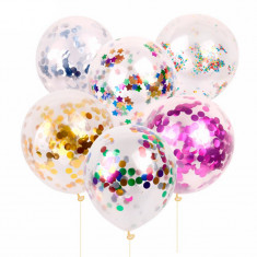 Set 5 baloane cu confetti, pentru petreceri sau evenimente, din latex, 33cm, transparent