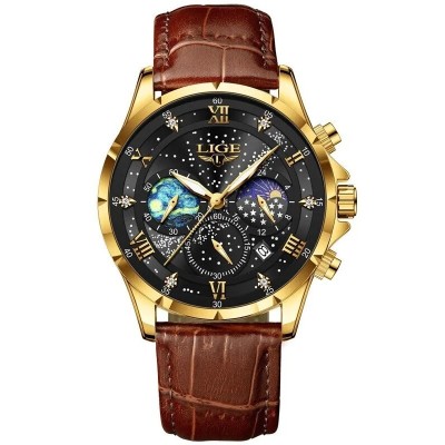 Ceas barbatesc Lige Maro Analog Quartz Piele naturala Design deosebit foto