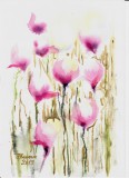 Tablou, Inflorescente, acuarela pe hartie, neinramat, 21x29 cm, Flori, Art Deco, RavariuArt