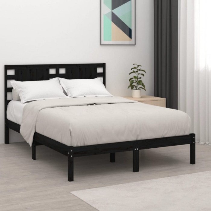 vidaXL Cadru de pat, negru, 200x200 cm, lemn masiv de pin 3104242