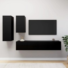 vidaXL Set dulapuri TV, 4 piese, negru, lemn prelucrat foto