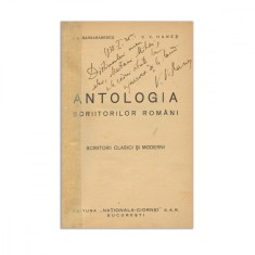 I. A. Bassarabescu, Vasile V. Haneș, Antologia scriitorilor rom&acirc;ni, cu dedicație lui V. V. Haneș, două volume colligate
