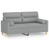 Cumpara ieftin Canapea cu 2 locuri cu pernute, gri deschis, 140 cm, textil