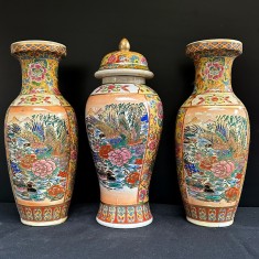 Set vaze decorative mari din ceramică, tehnică pirogravură &ndash; China