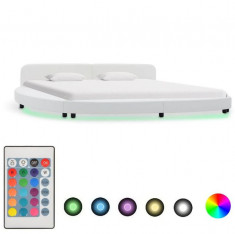 Cadru de pat cu LED, alb, 180 x 200 cm, piele ecologica foto