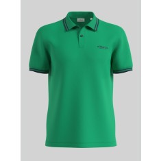 s.Oliver Tricou polo barbati cu logo si detalii contraste, Verde, XL
