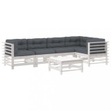Cumpara ieftin Set mobilier relaxare gradina&amp;perne 6 piese alb lemn masiv pin