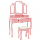 Set masa toaleta cu taburet roz 100x40x146 cm lemn paulownia GartenMobel Dekor, vidaXL
