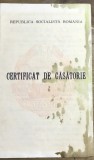 ACTE (4) Certificat de căsătorie RSR, evaluare: prezintă pete de umezeală/pete verzi, document vintage de colecție.