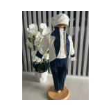 Costum botez print, alb albastru - DPH358