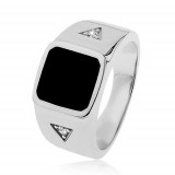 Inel argint 925, pătrat cu smalţ negru, triunghiuri cu zirconiu - Marime inel: 64