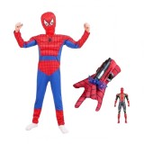 Costum Spiderman cu Muschi, Manusa Ventuze + Figurina, 7-9 Ani, Rosu - Set Supererou Copii