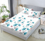 Husa de pat cu elastic alba cu flori bleu 180x200cm D038