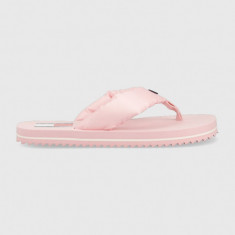 Tommy Jeans slapi FLAG EVA BEACH SANDAL femei, culoarea roz, cu toc plat, EN0EN02111