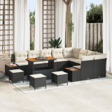 Set de Canapea pentru Grădină vidaXL cu 13 Piese și Pernițe Negru Ratan Sintetic Acacia