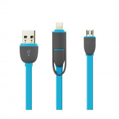 Cablu De Date MRG M-165, 2 in 1, Iphone 5/6 + Micro Usb, Albastru C165