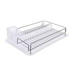 Suport pentru vase, cromat, 47 x 32 x 9 cm + tava + suport tacamuri, Oem