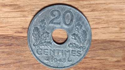Franta -moneda de zinc- 20 centimes 1943 Vichy- UNC - stare exceptionala rara! foto
