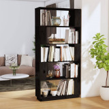 Bibliotecă/Separator cameră negru 80x25x163,5 cm lemn masiv pin, vidaXL
